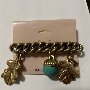 Vintage French Gold Chain Hair Clip with Oak Leaf Charms